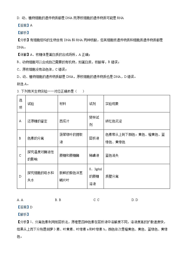 湖南省岳阳市2021-2022学年高一上学期期末教学质量监测生物试题含解析第2页