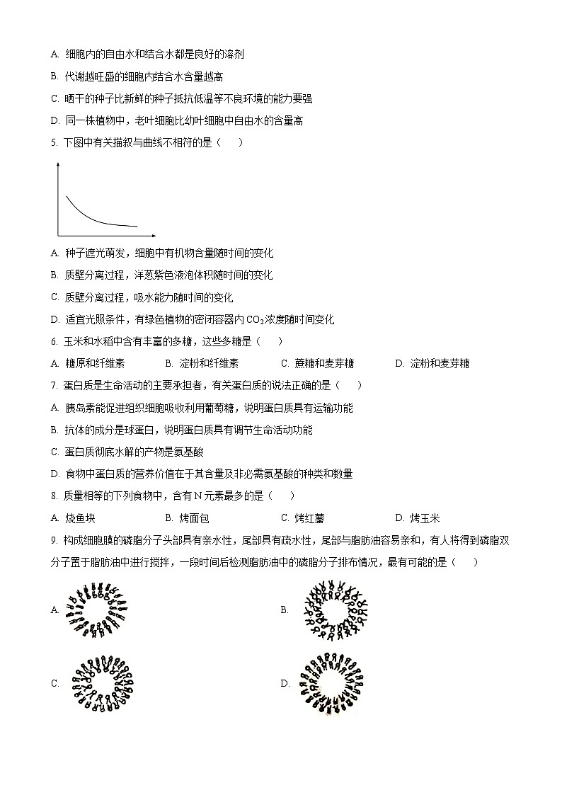 湖南省岳阳市2021-2022学年高一上学期期末教学质量监测生物试题无答案第2页