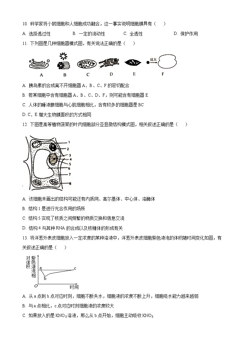 湖南省岳阳市2021-2022学年高一上学期期末教学质量监测生物试题无答案第3页