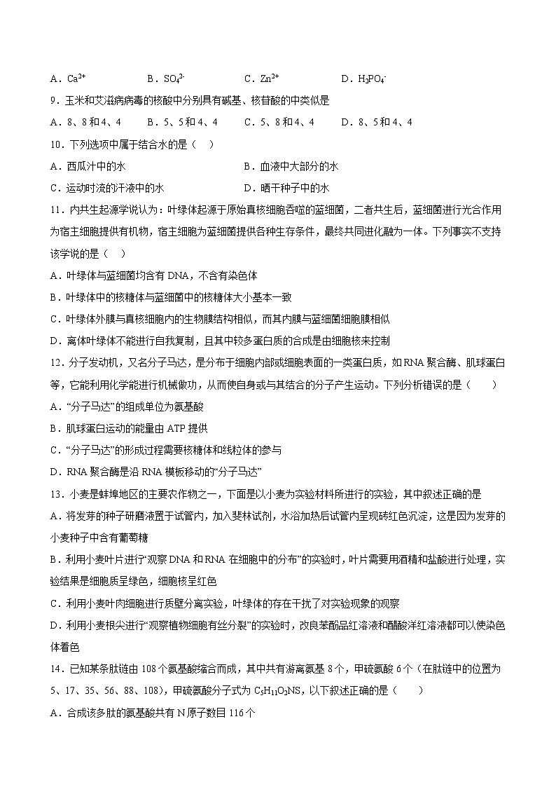 重庆市第一中学2022-2023学年高一生物上学期12月月考试题(Word版附答案)第3页