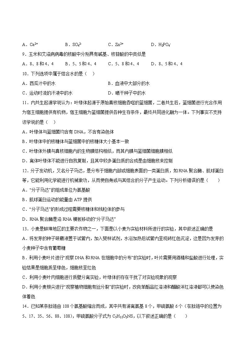 2023重庆市一中校高一上学期12月月考生物试题含答案第3页