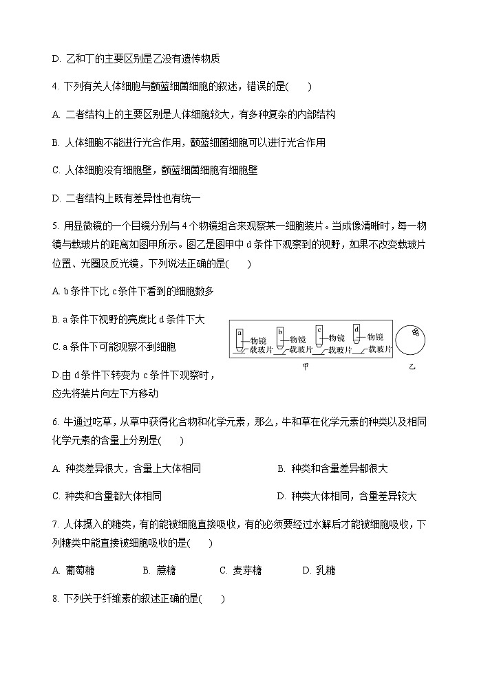 2022-2023学年陕西省西安市长安区第一中学高一上学期期中考试生物试题含答案02