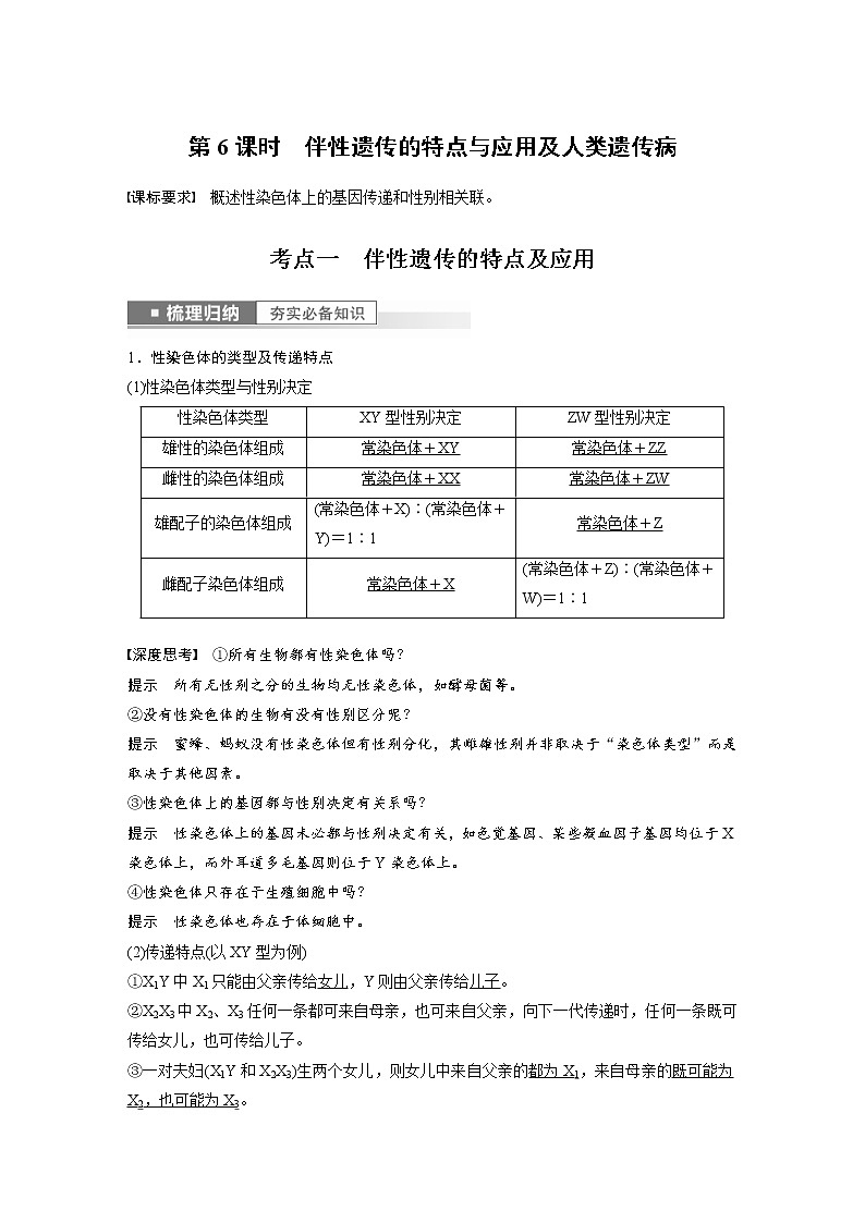 (新高考)2023年高考生物一轮复习讲义第5单元第6课时伴性遗传的特点与应用及人类遗传病(含解析)第1页