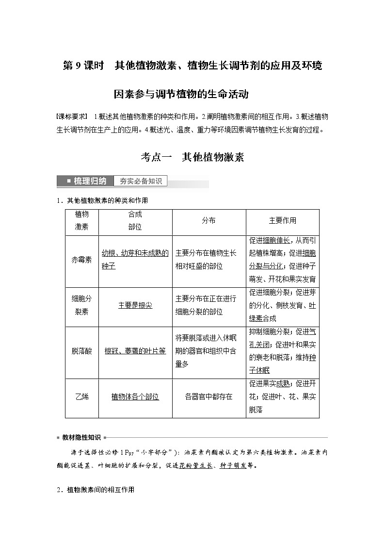 (新高考)2023年高考生物一轮复习讲义第8单元第9课时其他植物激素、植物生长调节剂的应用及环境因素参与调节植物的生命活动(含解析)第1页