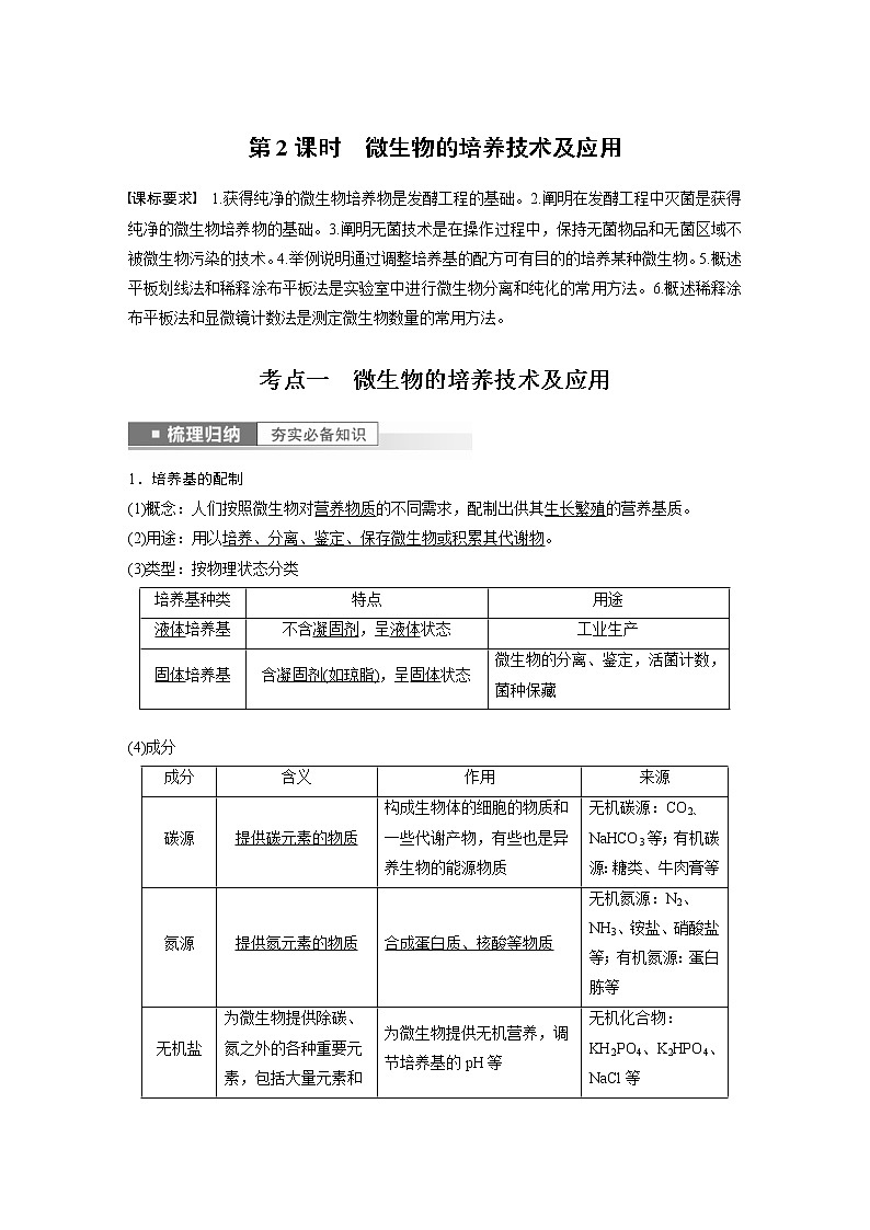 (新高考)2023年高考生物一輪復(fù)習(xí)講義第10單元第2課時微生物的培養(yǎng)技術(shù)及應(yīng)用(含解析)第1頁