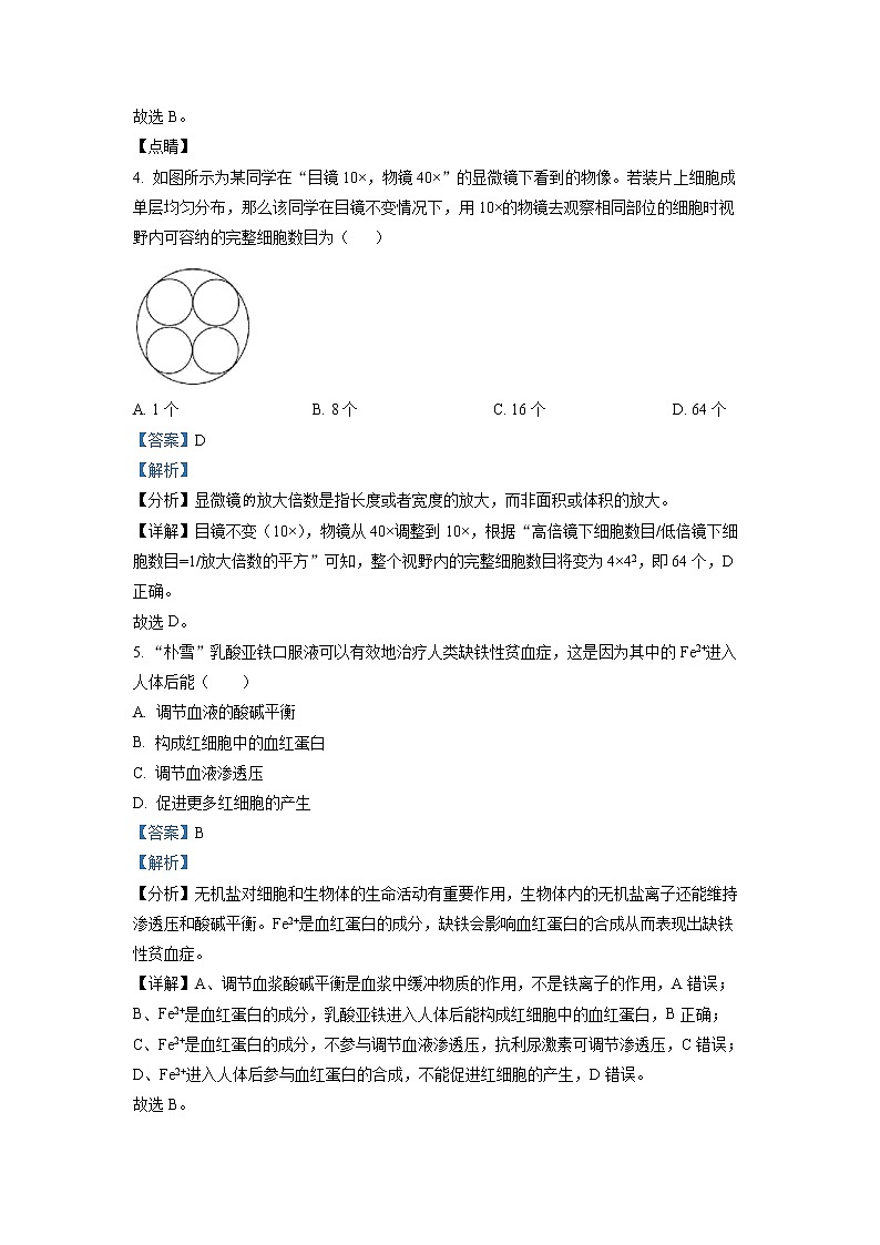 广西桂林市十八中2022-2023学年高一生物上学期期中考试试题(Word版附解析)02