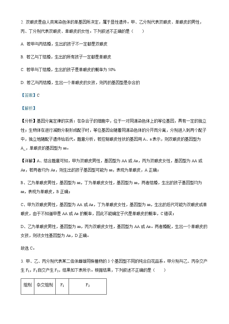2021-2022学年河南省洛阳市高二上学期期末生物试题含解析02