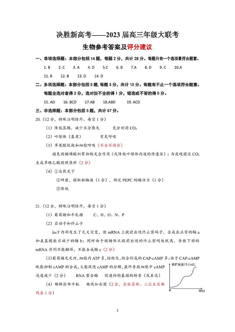 生物试题参考答案第1页