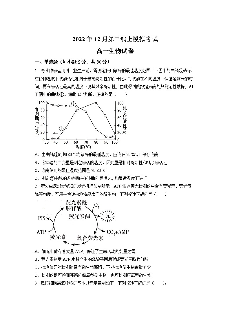 山东省枣庄滕州第一中学2022-2023学年高一上学期期中(线上)考试生物试题第1页