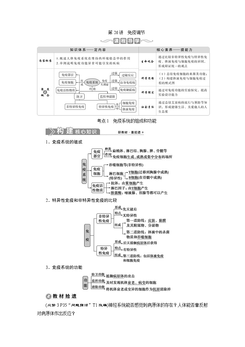 (新高考)高考生物一轮复习学案第26讲免疫调节(含解析)第1页