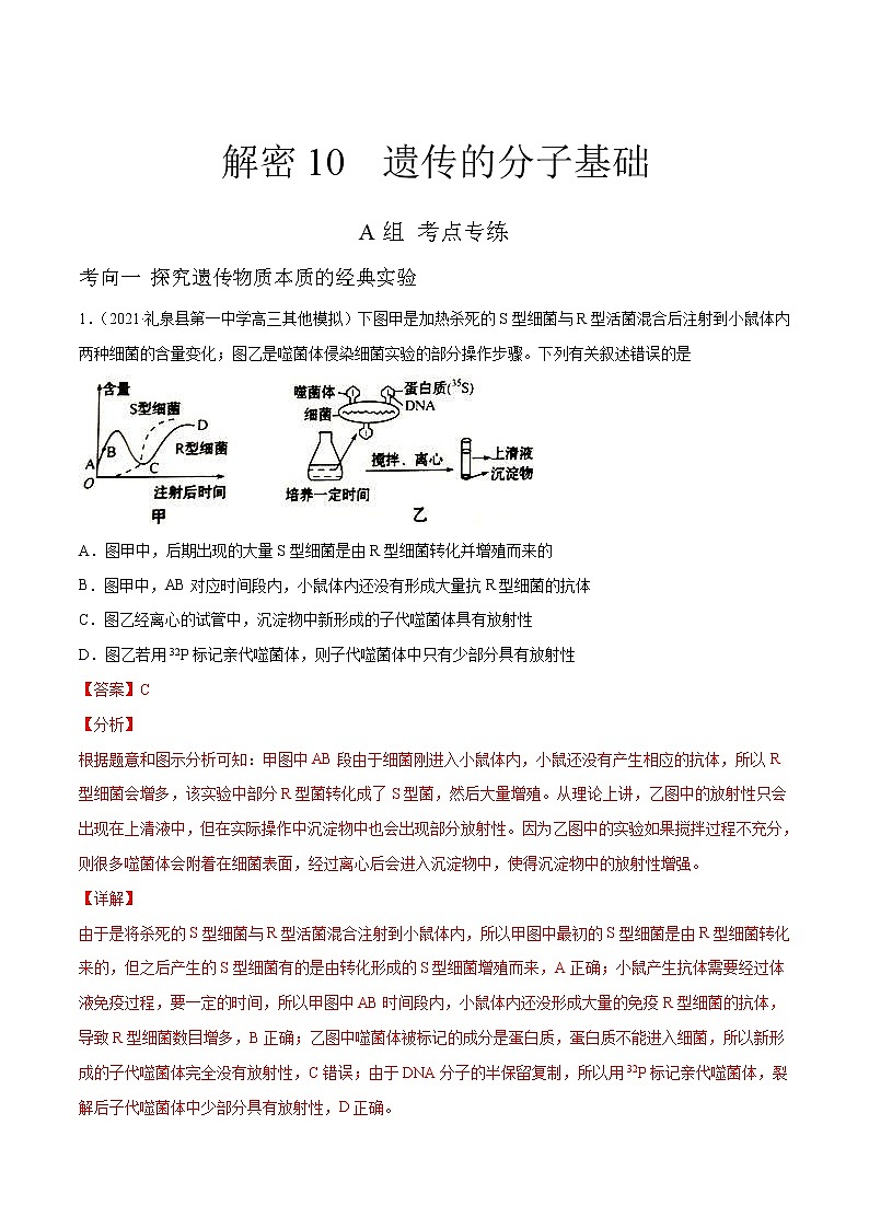 高考生物二轮复习分层训练解密10遗传的分子基础(解析版)第1页