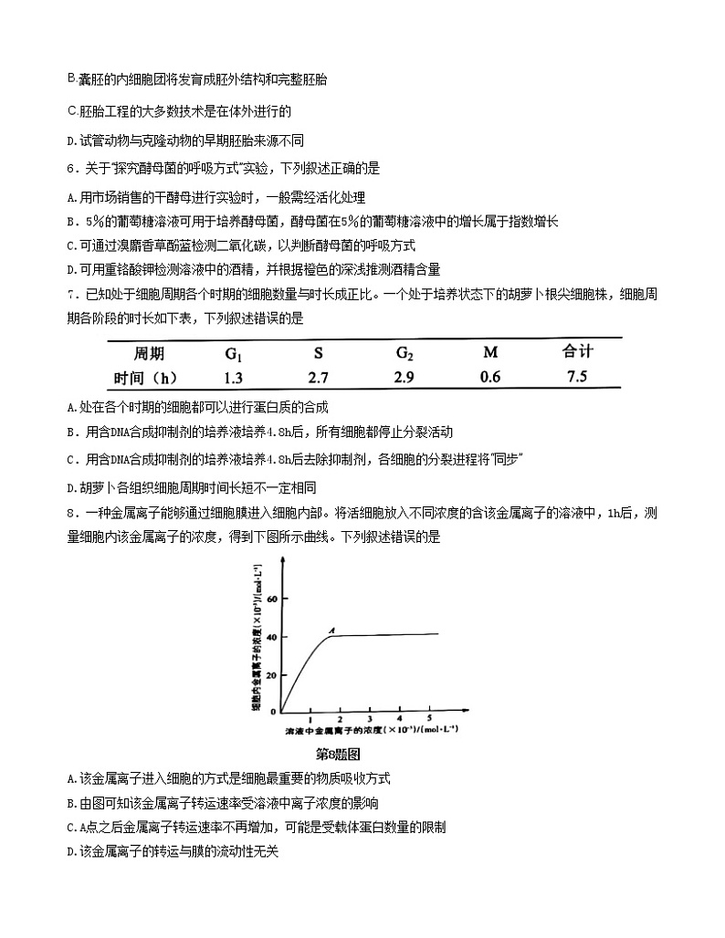 2023浙江省精诚联盟高三上学期12月适应性联考(一模)试题生物含解析第2页