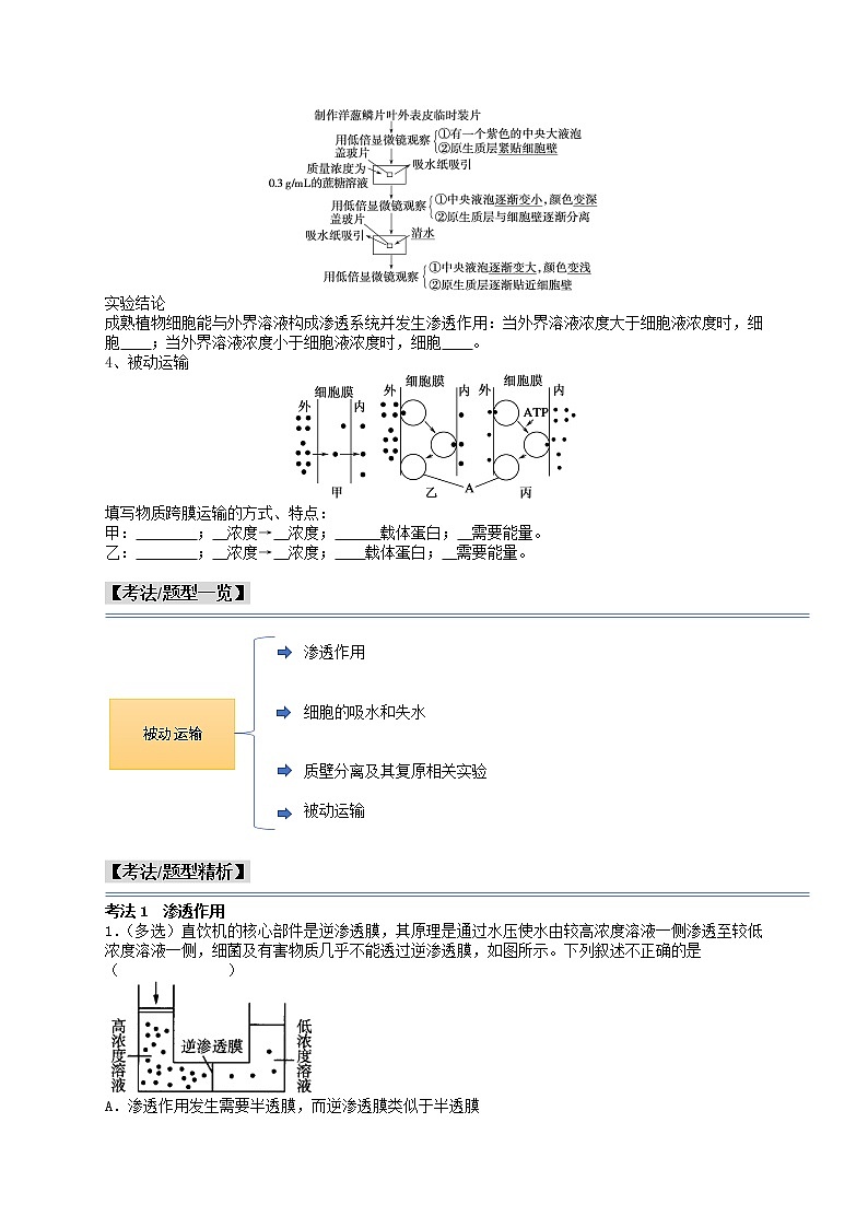 第10讲 被动运输-【分类归纳】最新高一生物考法和题型分类精讲(人教版2019必修1)02