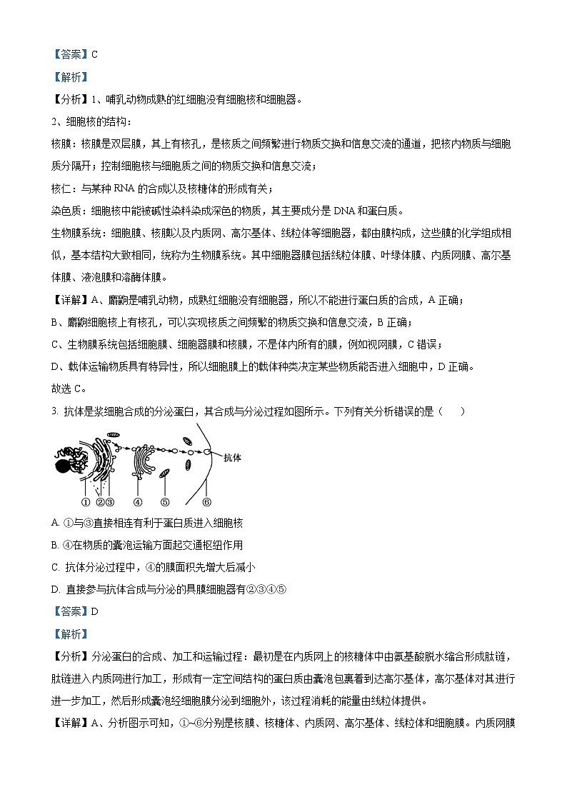 安徽省合肥市六中2021-2022学年高一生物上学期期末试题(Word版附解析)第2页
