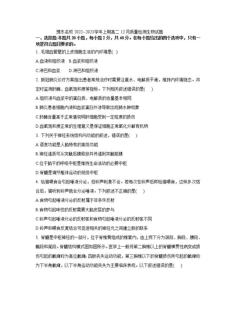 2023豫东名校--上期高二12月质量检测生物试题第1页