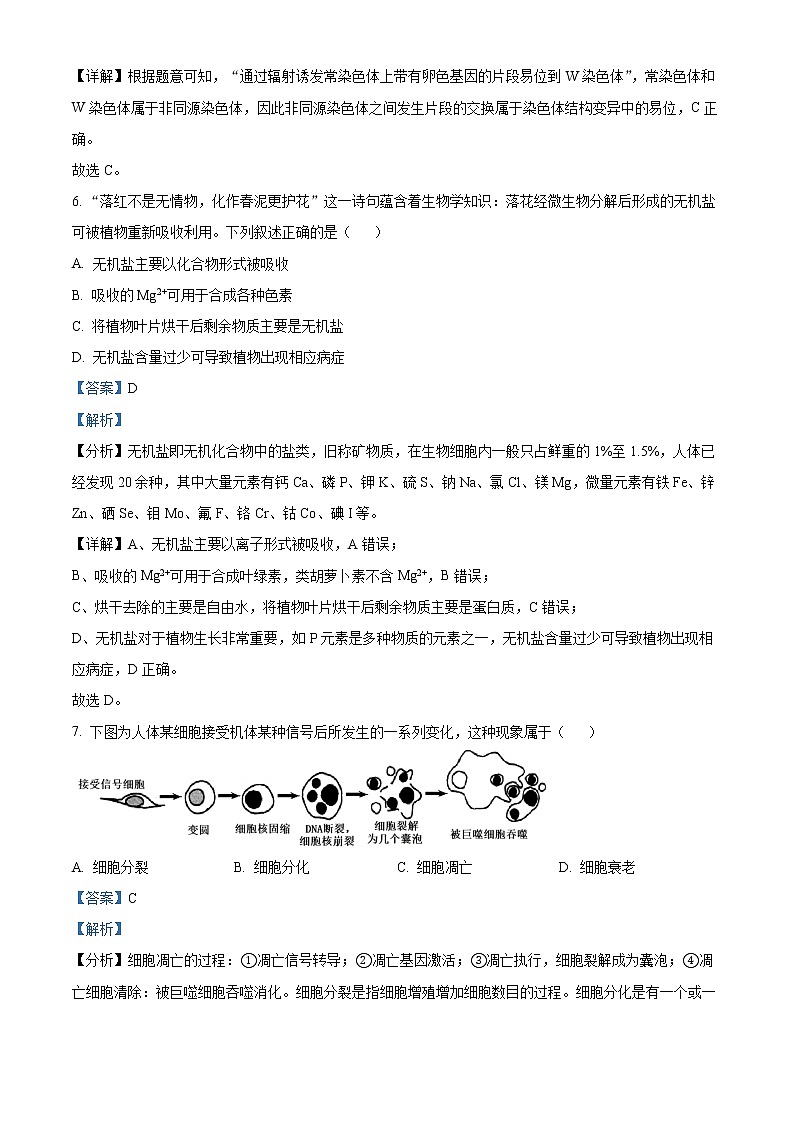 2022宁波咸祥中学高一下学期期末考试生物含解析03