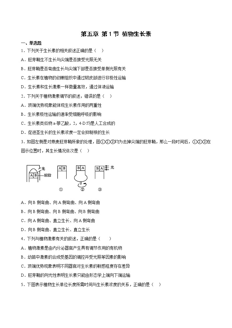 5.1 植物生长素(课时作业)(原卷版)第1页