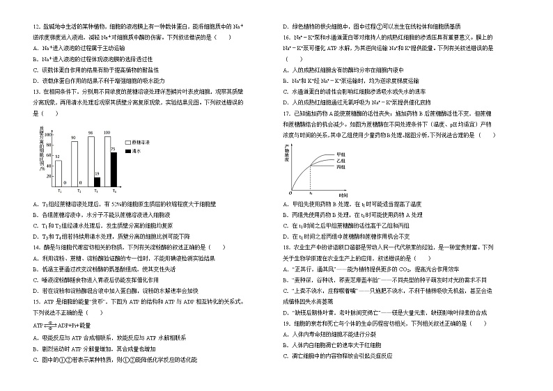 2023重庆沙坪坝区重点中学高一上学期期末复习(二)生物试题含解析第2页