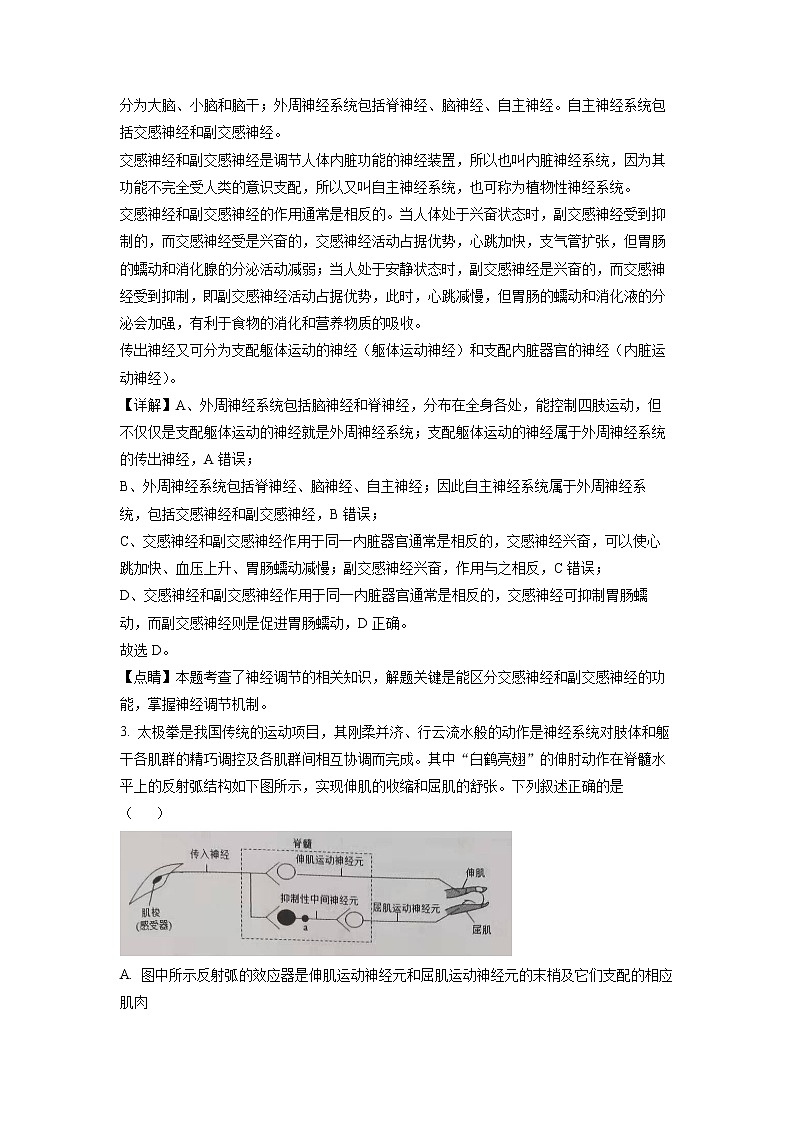 2021-2022学年湖南省怀化市高二上学期期末生物试题(解析版)第2页