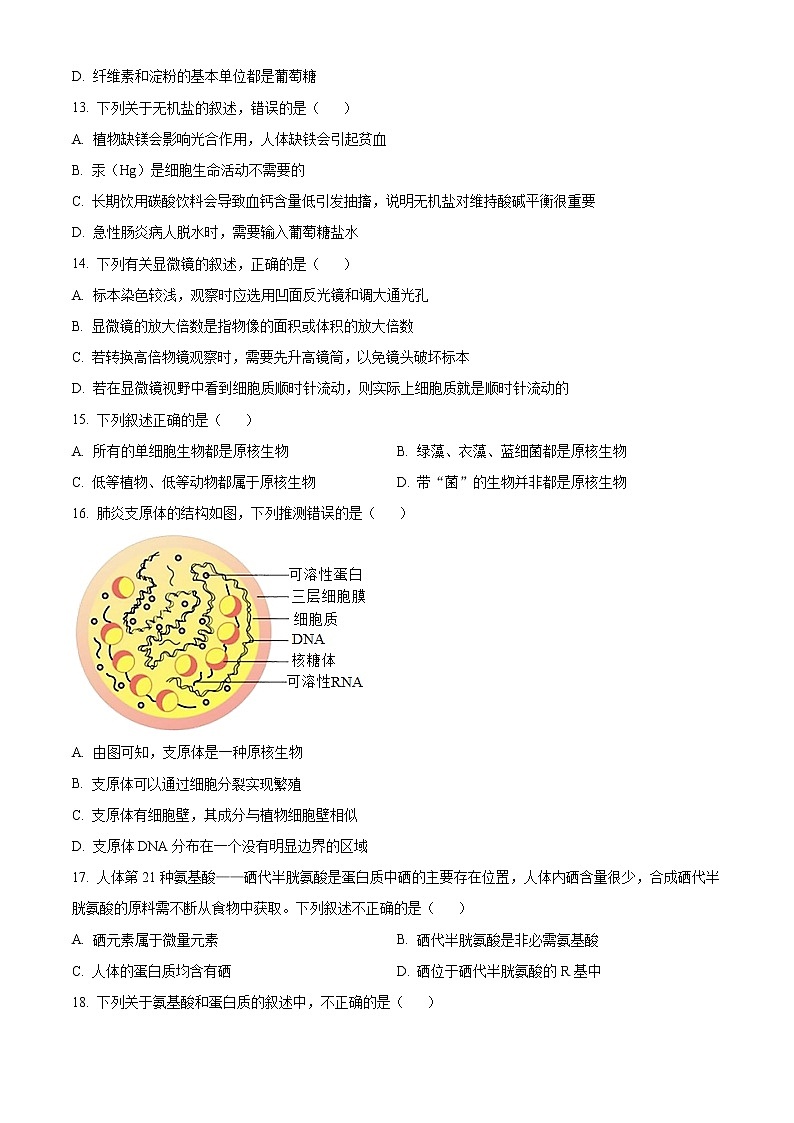 四川省遂宁市射洪市太和中学2022-2023学年高一上学期期中学业水平测试生物试题无答案第3页