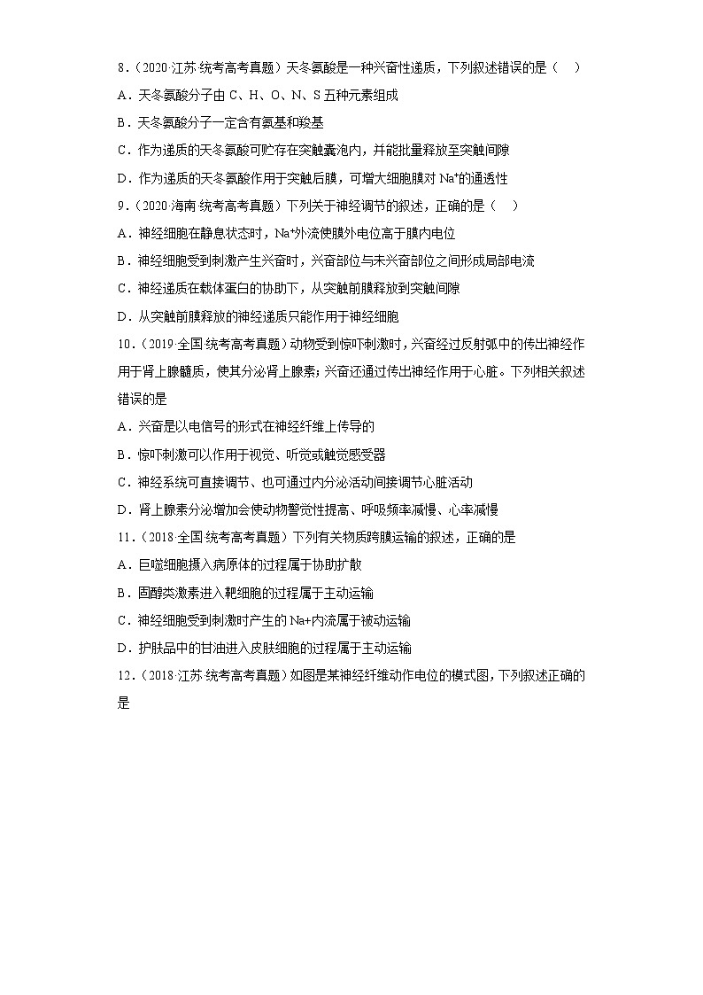 五年2018-2022高考生物真题按知识点分类汇编55-神经调节-兴奋在神经元之间的传导(含解析)第3页