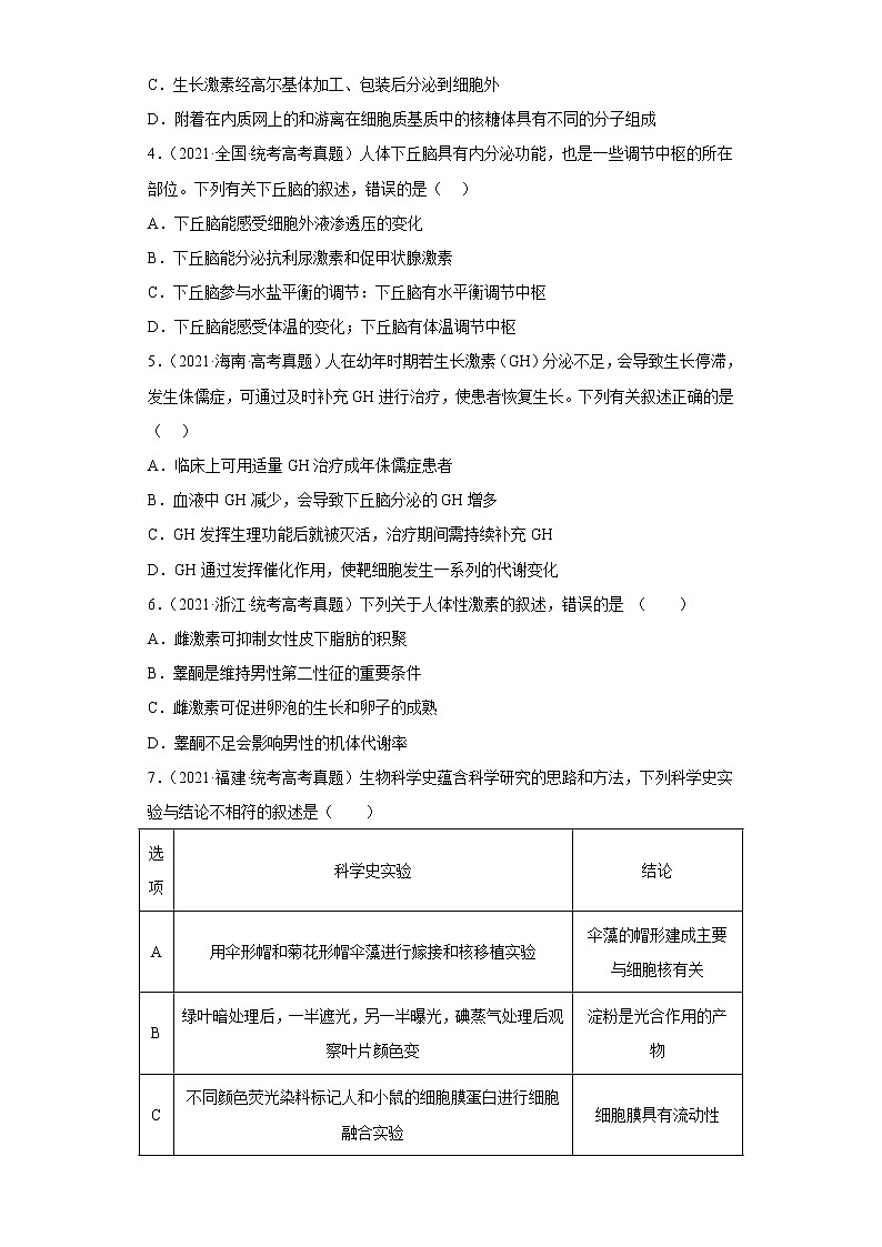 五年2018-2022高考生物真题按知识点分类汇编59-体液调节-激素与内分泌系统(含解析)第2页
