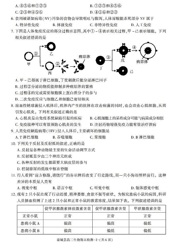 陕西省渭南市蒲城县2021-2022学年高二上学期期末考试生物试题02
