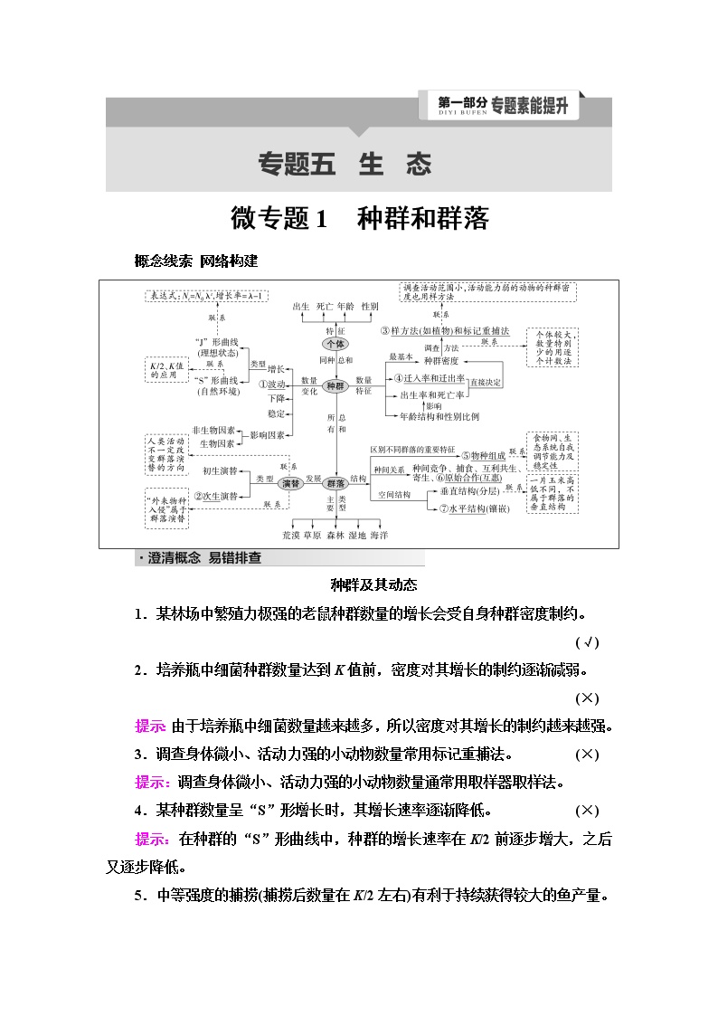 2023届高考生物二轮复习专题5微专题1种群和群落学案