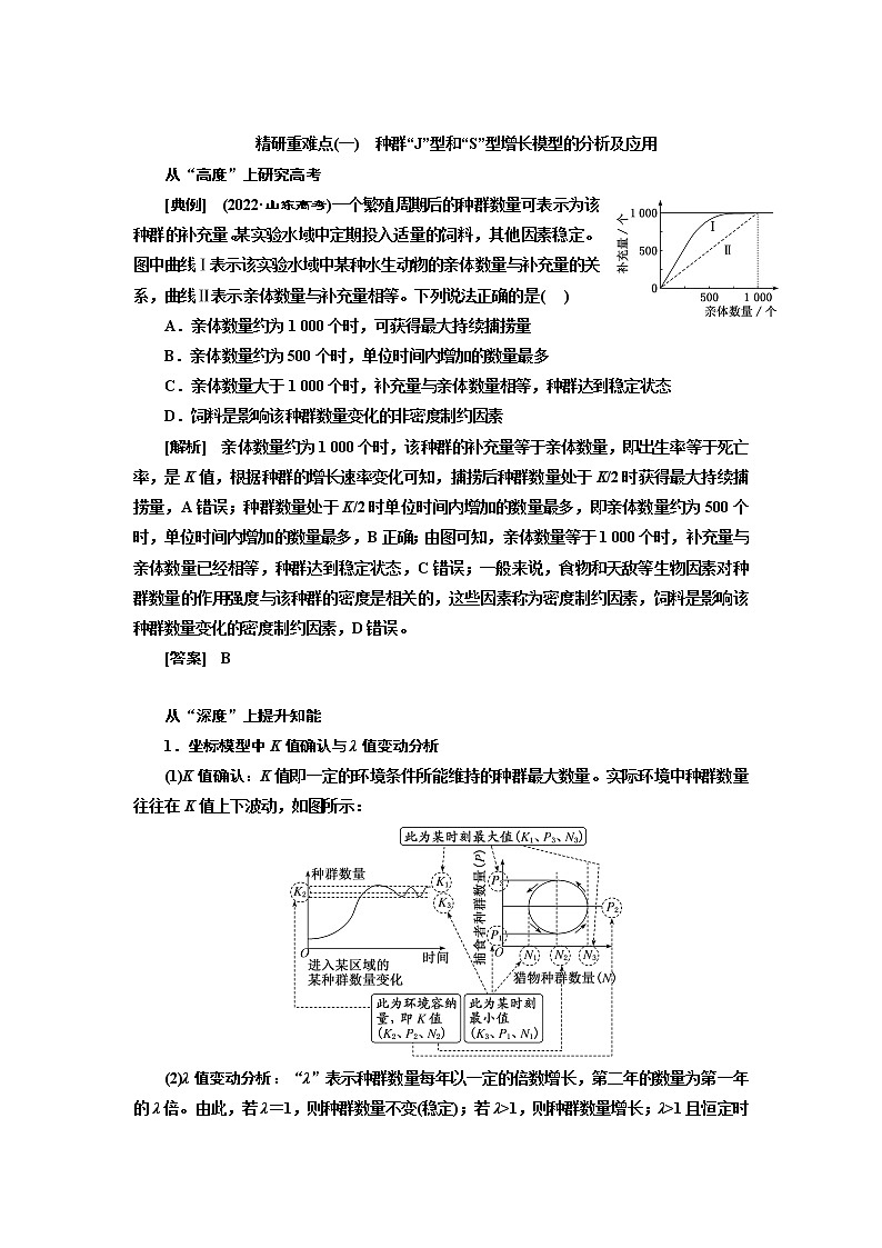 2023届高考生物二轮复习精研重难点(一)种群“J”型和“S”型增长模型的分析及应用学案01