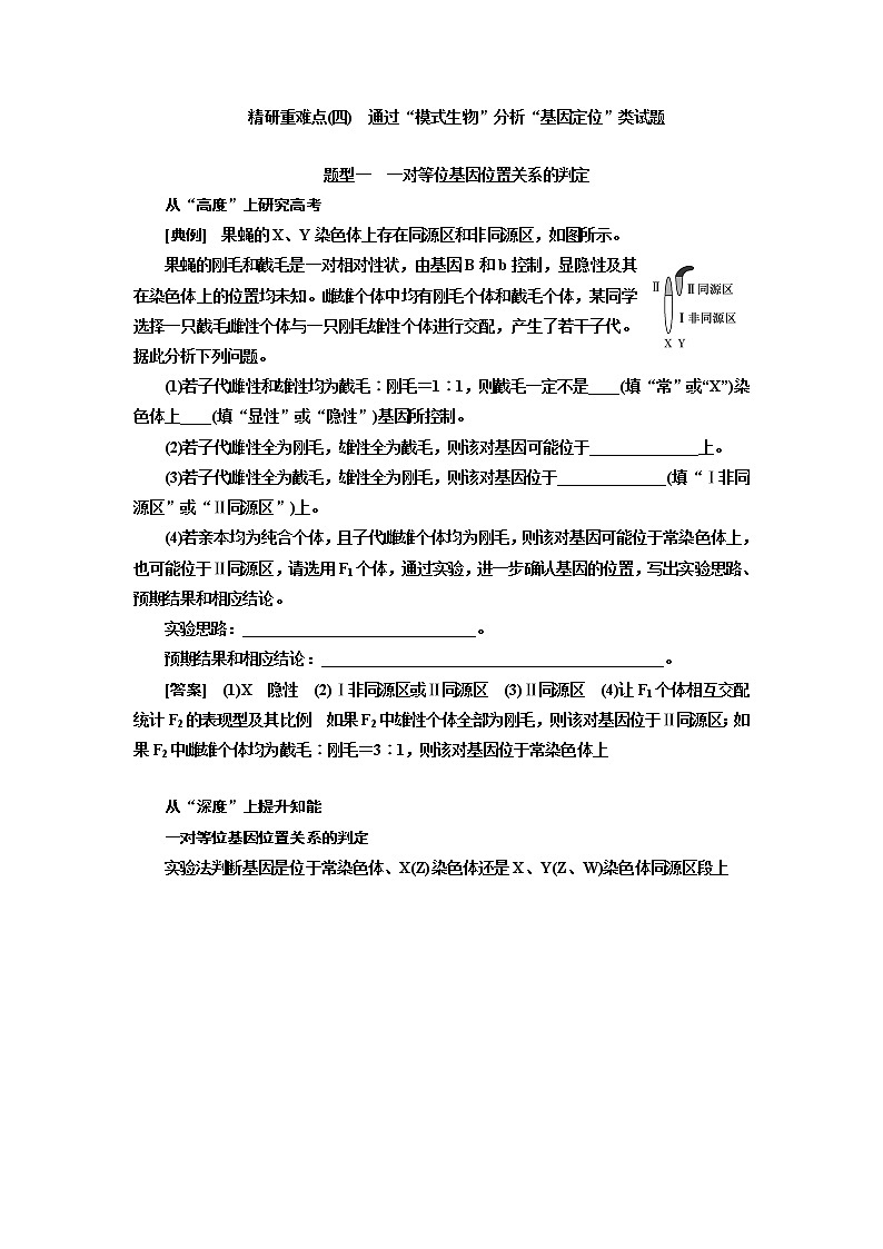 2023届高考生物二轮复习精研重难点(四)通过“模式生物”分析“基因定位”类试题学案第1页
