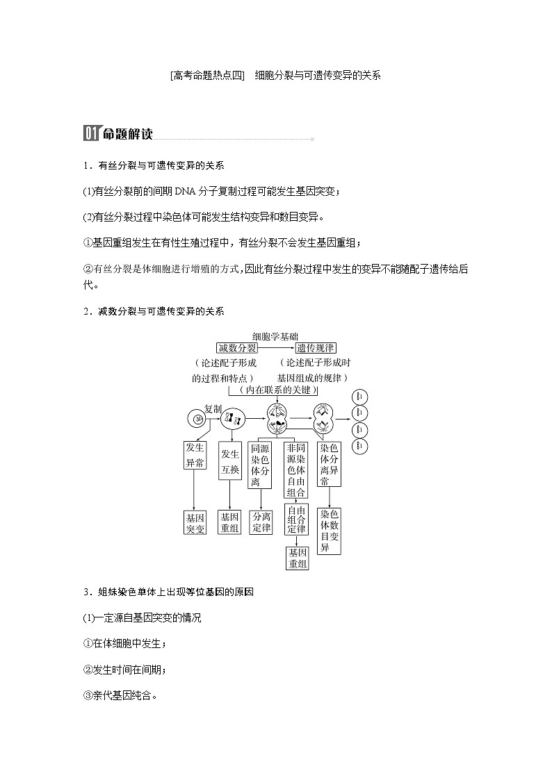 2023届高考生物二轮复习高考命题热点四细胞分裂与可遗传变异的关系学案01