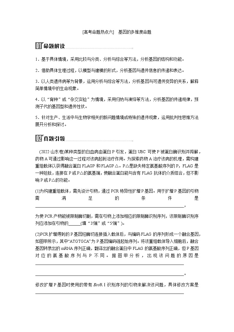 2023届高考生物二轮复习高考命题热点六基因的多维度命题学案第1页