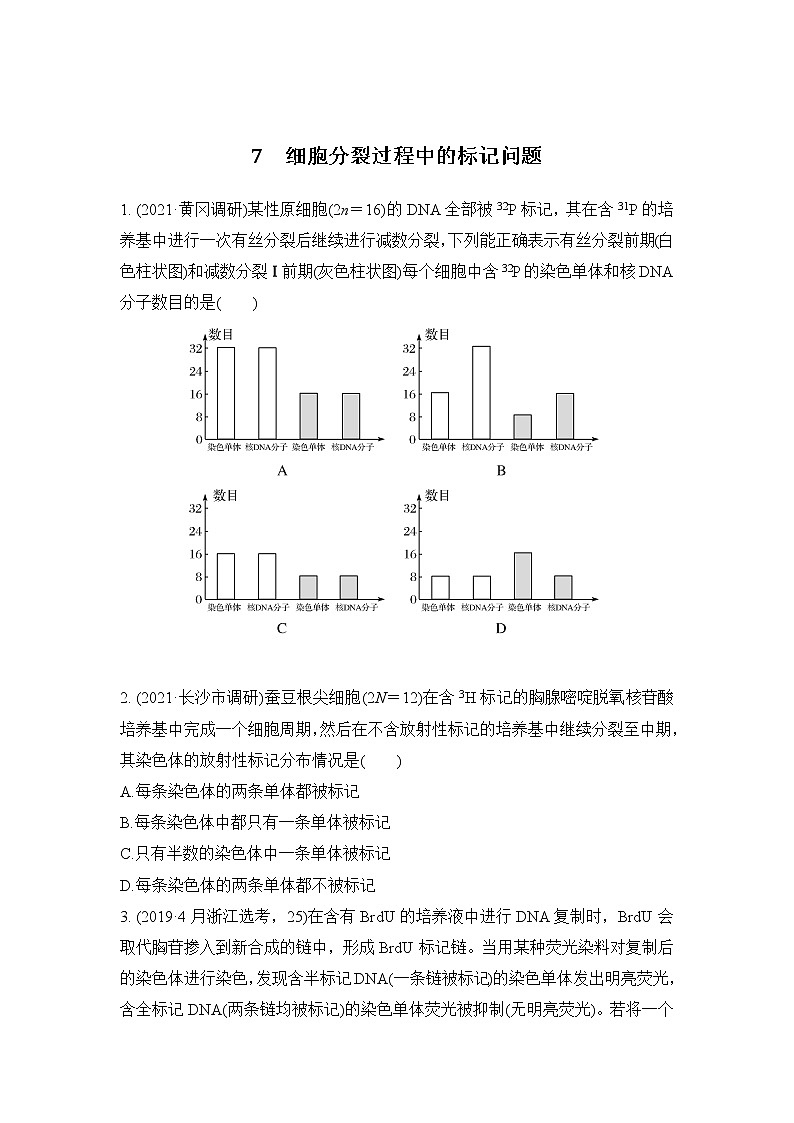2023届高考生物二轮复习细胞分裂过程中的同位素标记问题作业含答案第1页