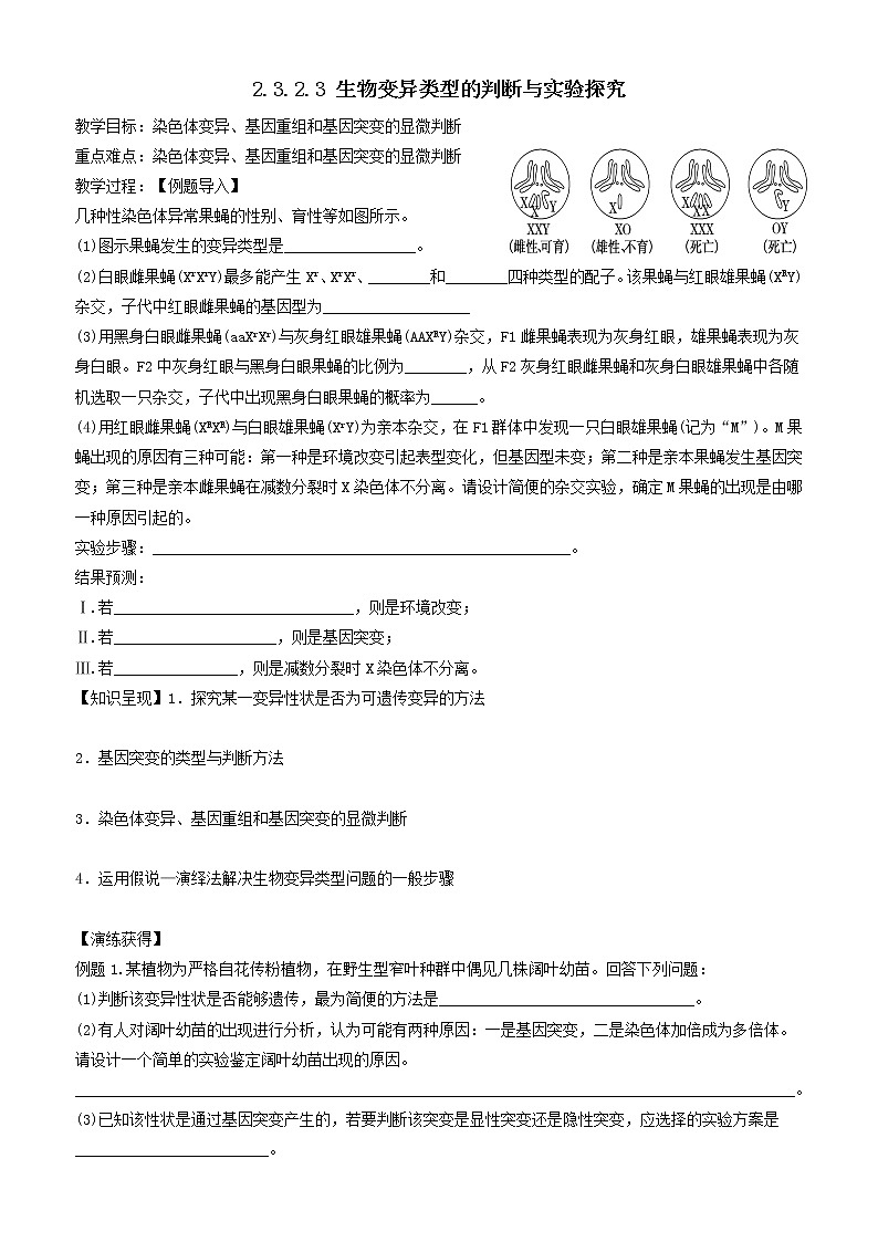 2023届高三生物一轮复习教案:生物变异类型的判断与实验探究第1页