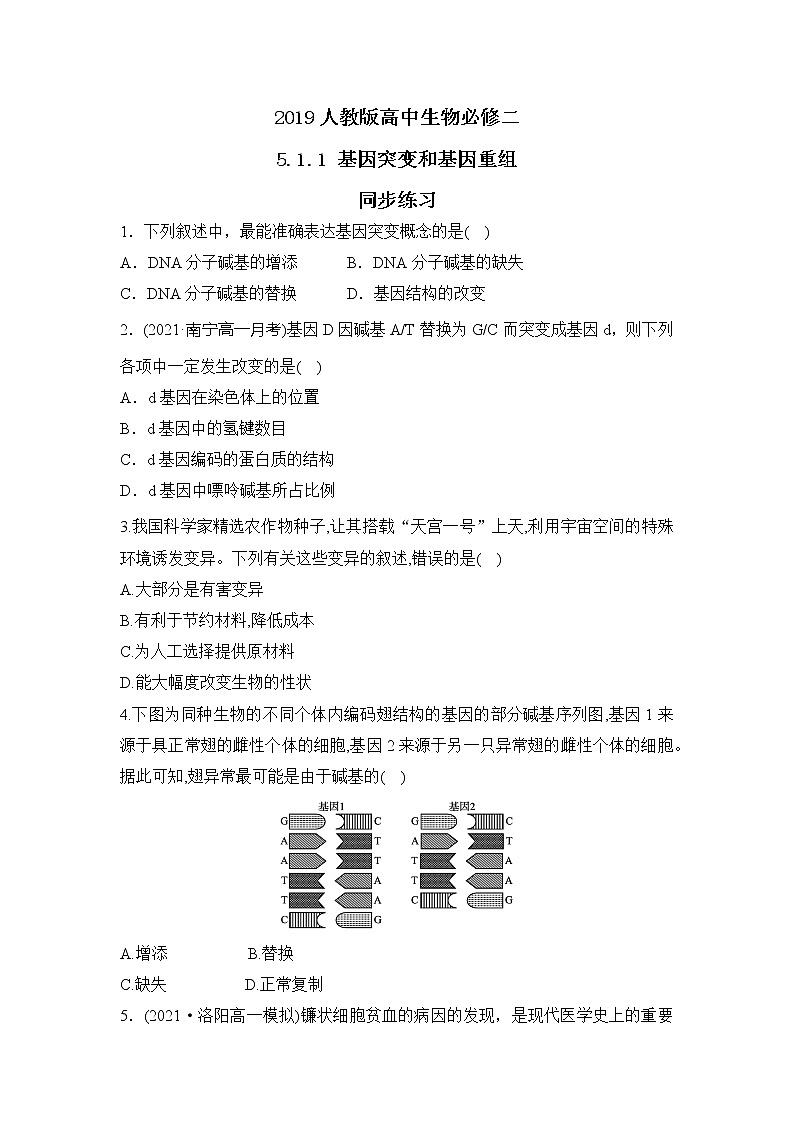 【核心素养】人教版高中生物必修二5.1《基因突变和基因重组》课件PPT+教案+练习01