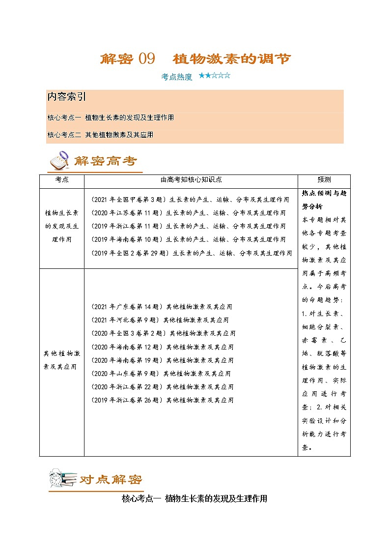 解密09 植物激素的调节(讲义)-【高频考点解密】高考生物二轮复习讲义+分层训练(全国通用)01