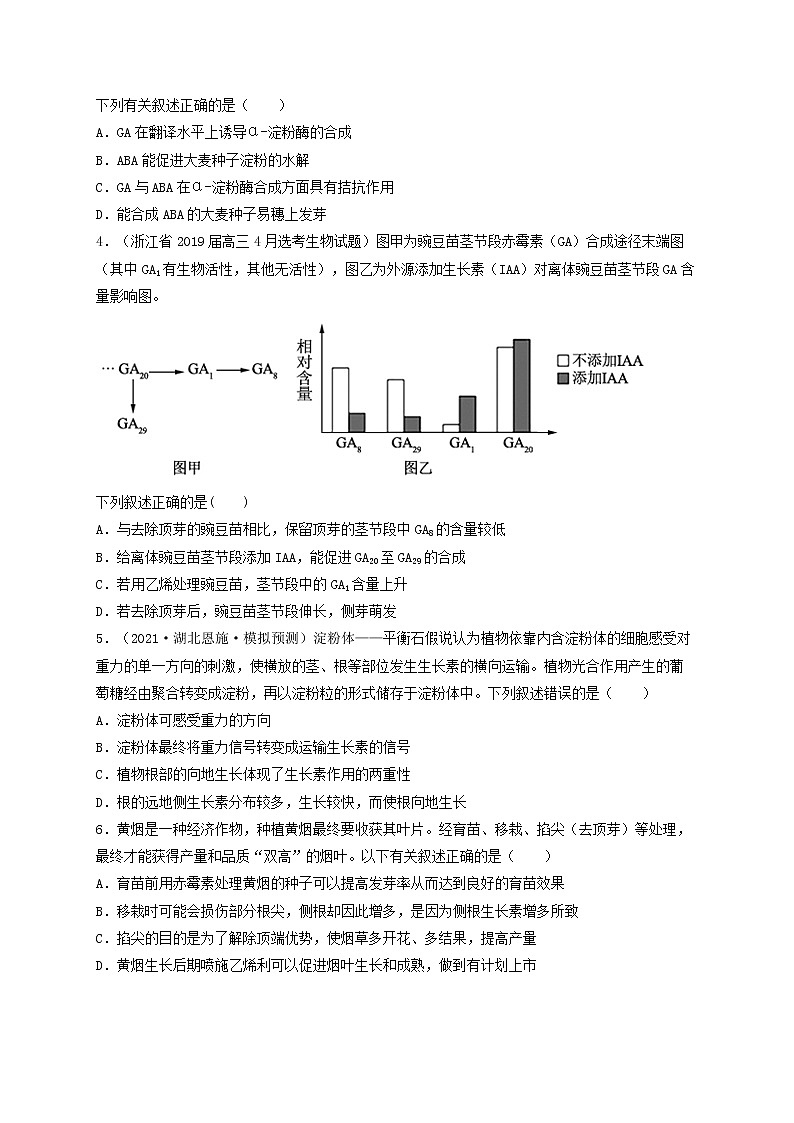 解密09 植物激素的调节(分层训练)-【高频考点解密】高考生物二轮复习讲义+分层训练(全国通用)03