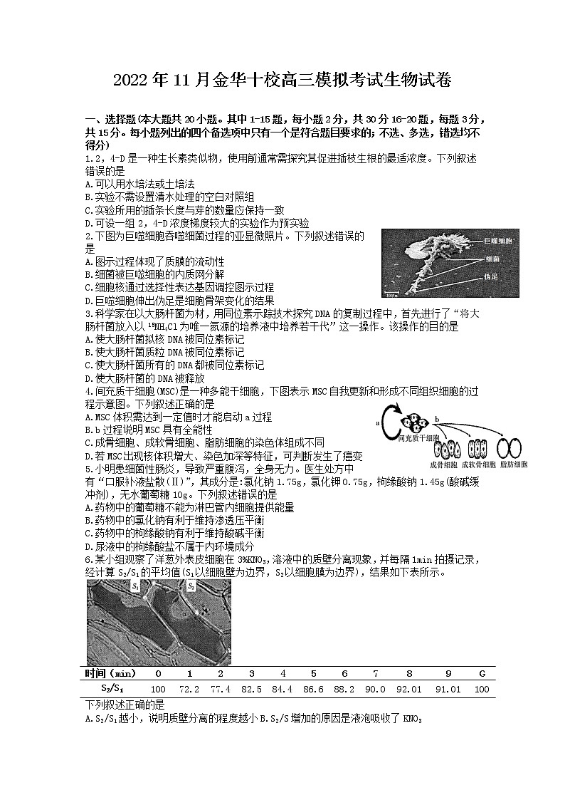 浙江省金华十校2022-2023学年高三上模拟考试生物试卷01