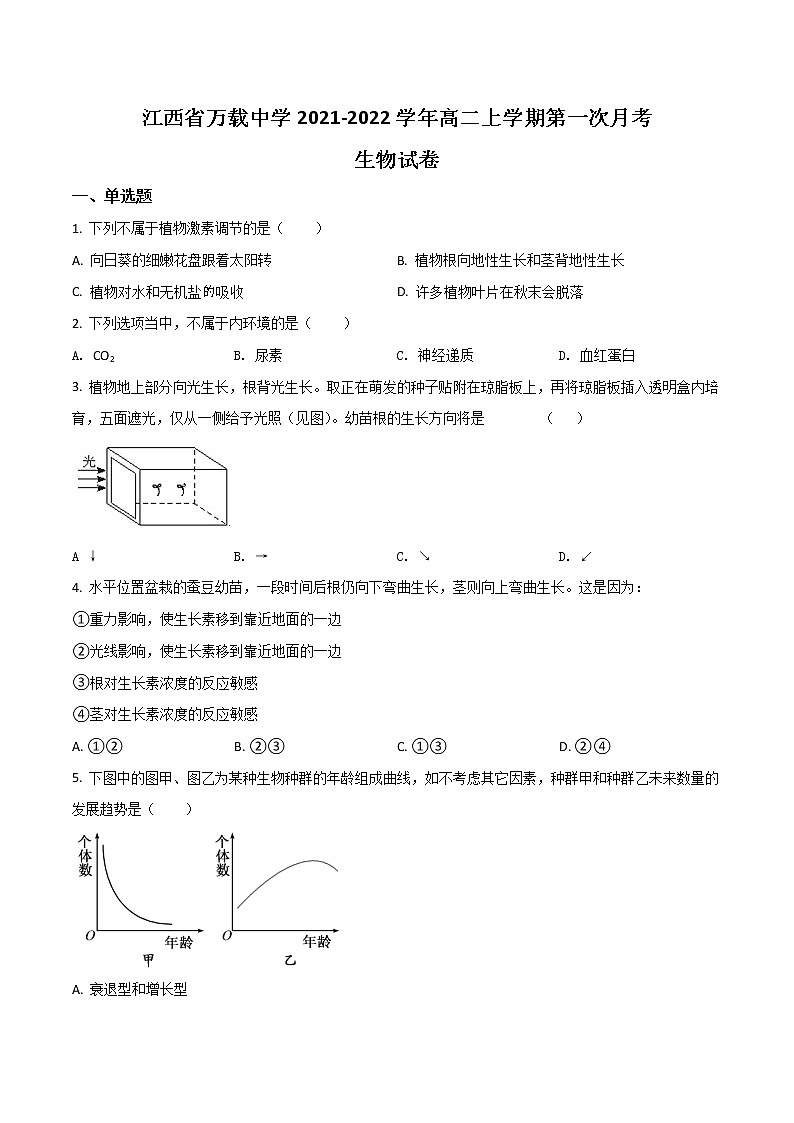 2021-2022学年江西省万载中学高二上学期第一次月考生物试题(Word版)第1页