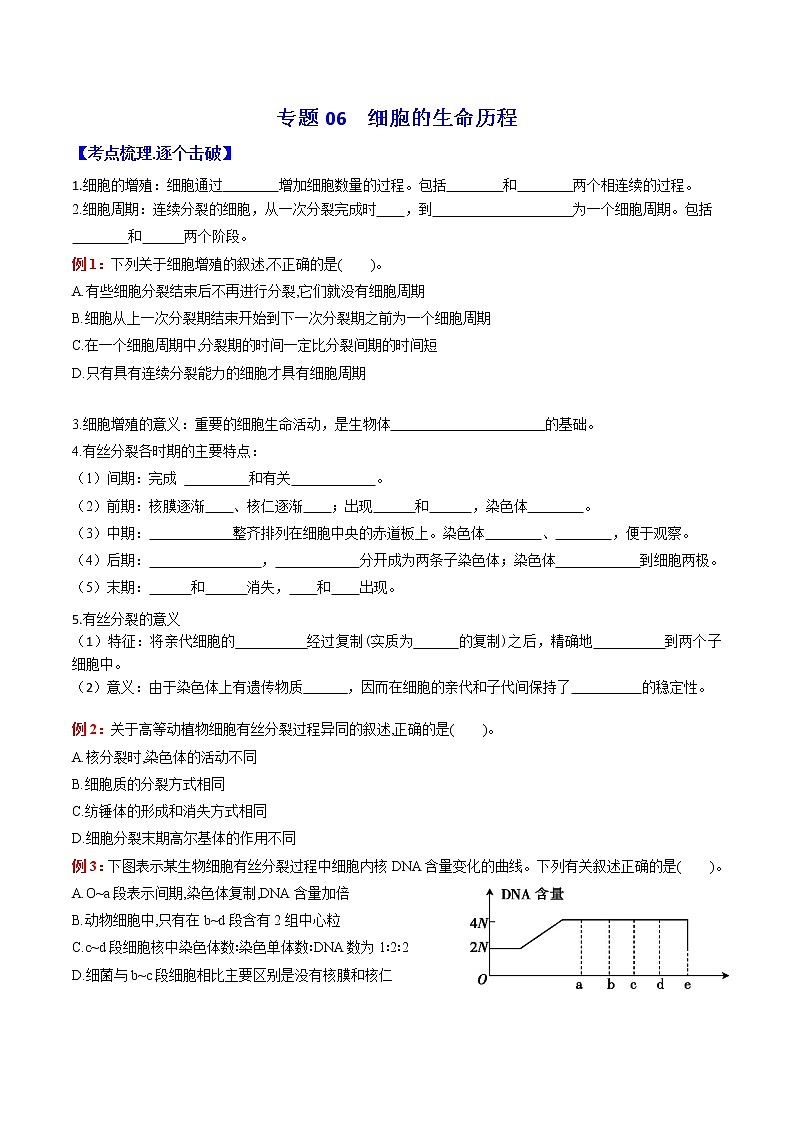 专题06 细胞的生命历程:【二轮复习】备战2023年高考生物必备知识大串讲01