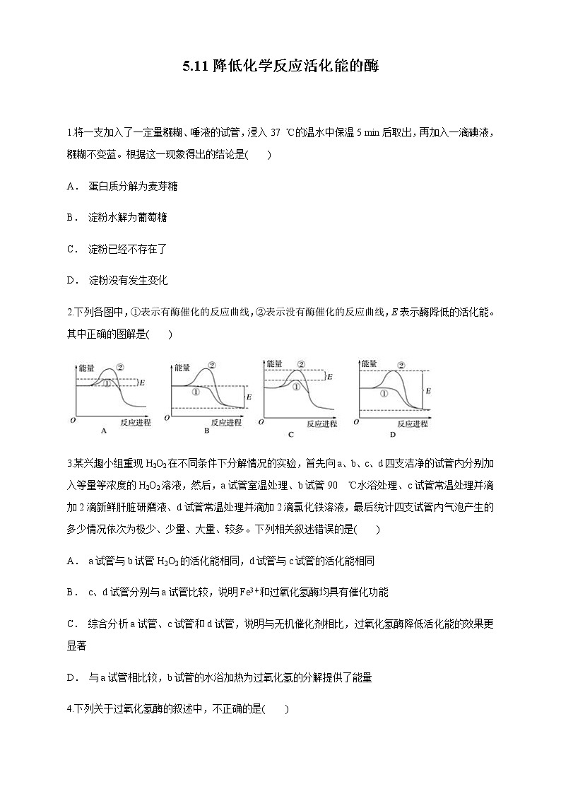 5.1.1 降低化学反应活化能的酶 练习(1)(原卷版)第1页