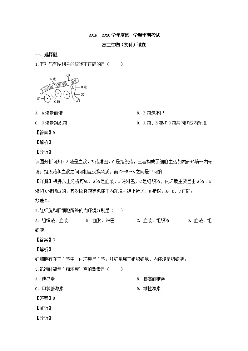 2019-2020学年贵州省遵义市航天高级中学高二上学期期中考试生物(文)试题 解析版01