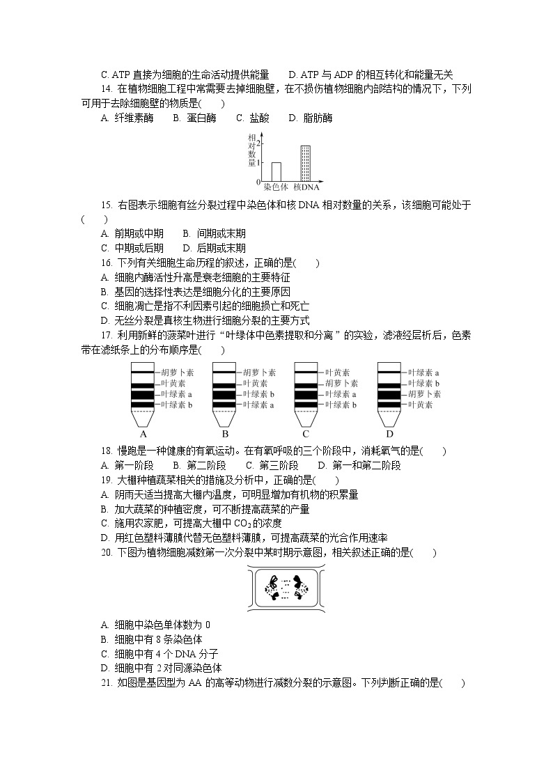 2021-2022学年江苏省扬州市高二上学期学业水平合格性考试模拟试题（12月） 生物 Word版02