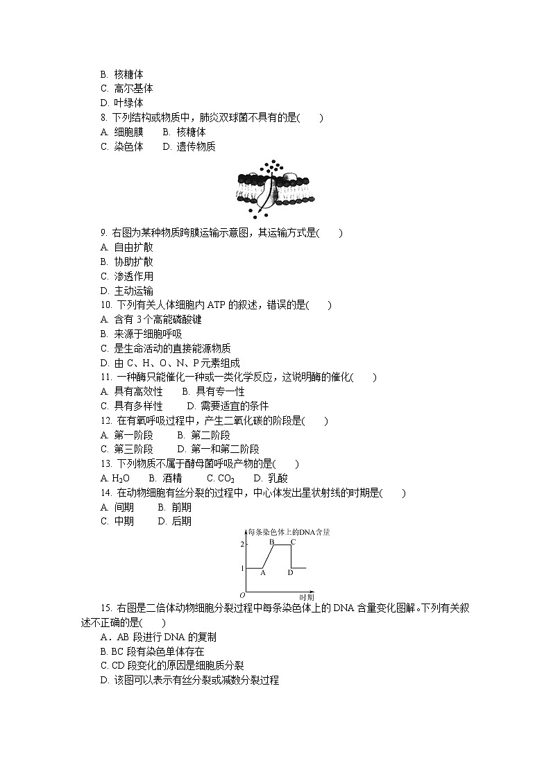 2019-2020学年江苏省盐城市高二学业水平合格性考试模拟试题(12月) 生物 Word版02