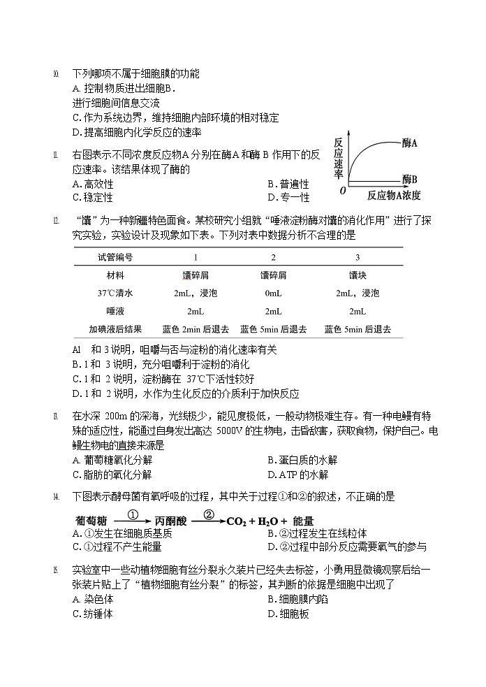 2020年天津市南开区高中学业水平合格性考试模拟试题生物试题第3页