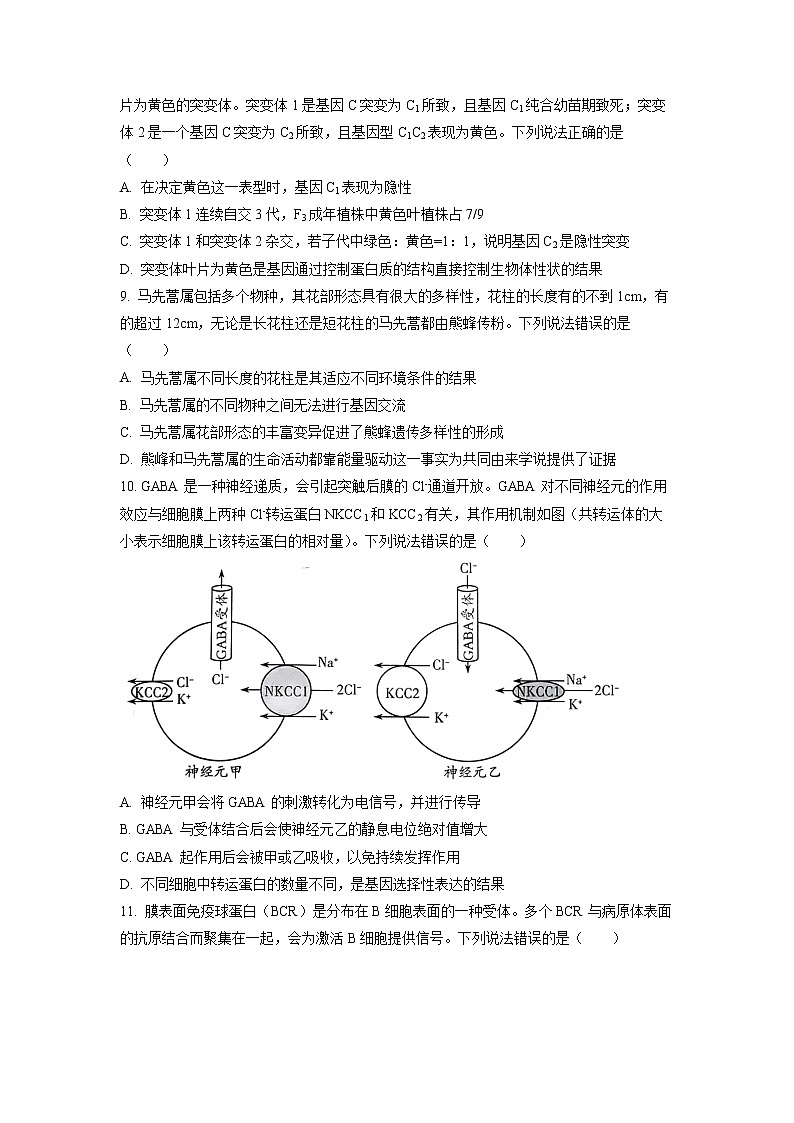 山东省潍坊市2023届高三上学期1月期末考试生物试题第3页