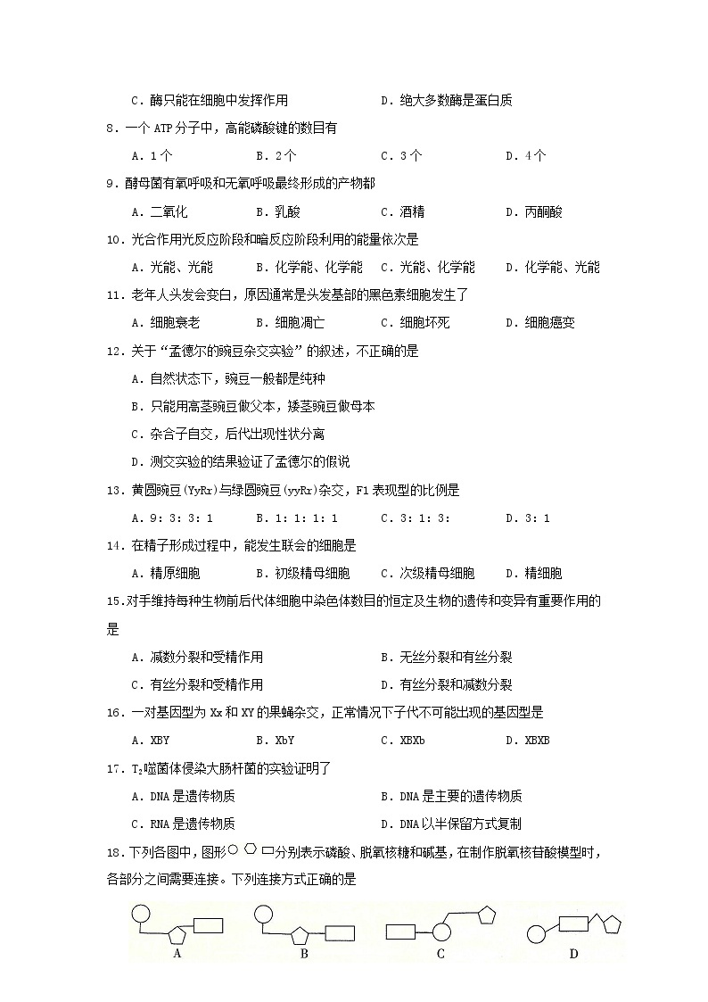 2021-2022学年云南省普通高中高二7月学业水平考试生物试题（Word版）02