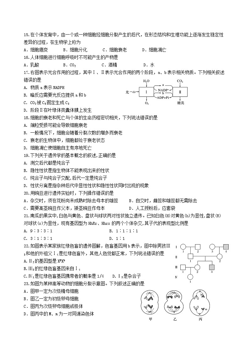 2021-2022学年江苏省徐州市高二上学期合格性模拟考试生物试题03