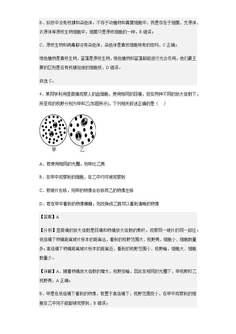 2022-2023学年甘肃省兰州市西北师大附中高一上学期期中生物试题含解析第3页
