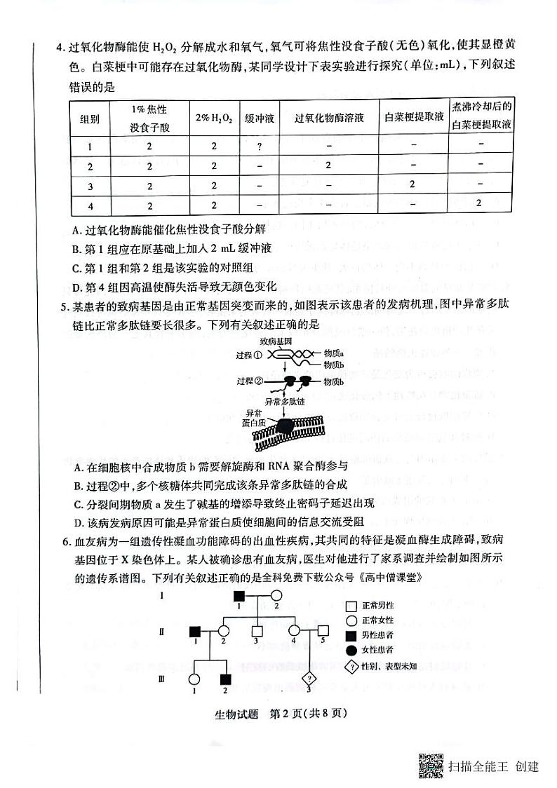 海南省2022-2023学年高三上学期期末学业水平诊断生物试题 PDF版无答案第2页